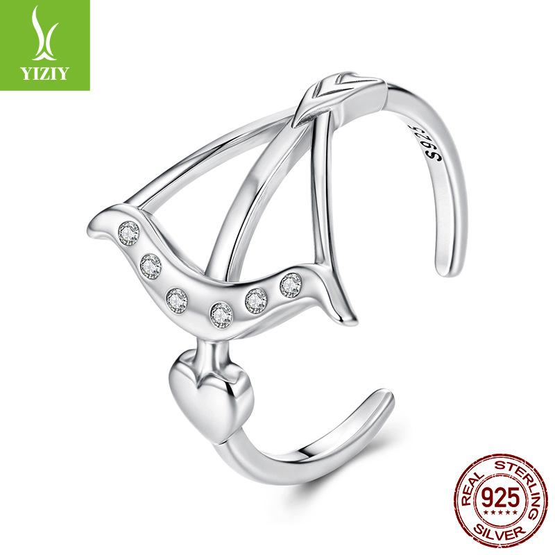 

S925 Sterling Silver Cupid S Arrow Open Ring, Personalized Romantic Heart Arrow Adjustable Ring Opening adjustable