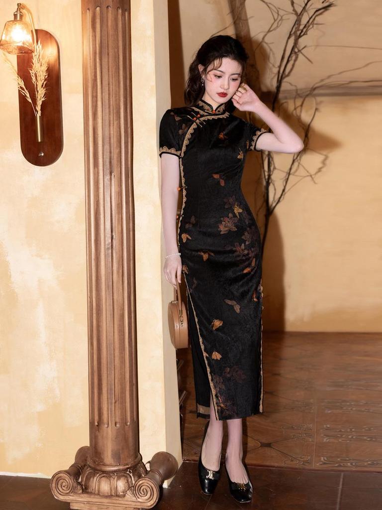 Black High-End Young Style Qipao - Spring 2025 New Chinese Slim Fit Women's Dress