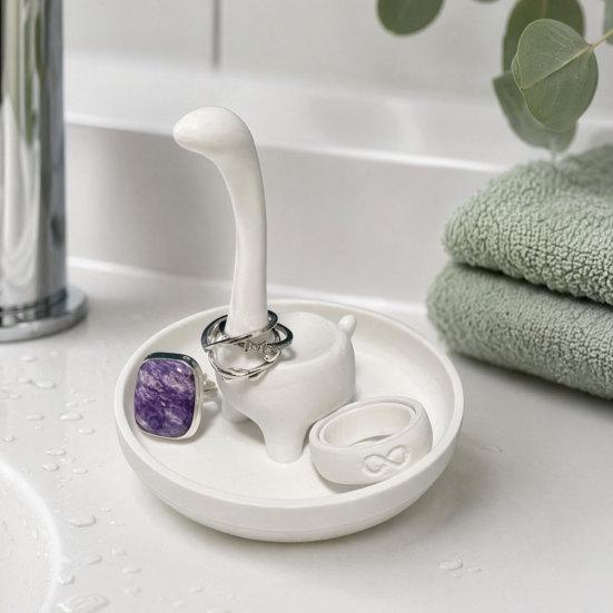 DYS 3D Printed Creative Finger-Shaped Jewelry Tray, Minimalist Ring & Necklace Holder with Partitioned Storage, Matte Black/White Desk Organizer