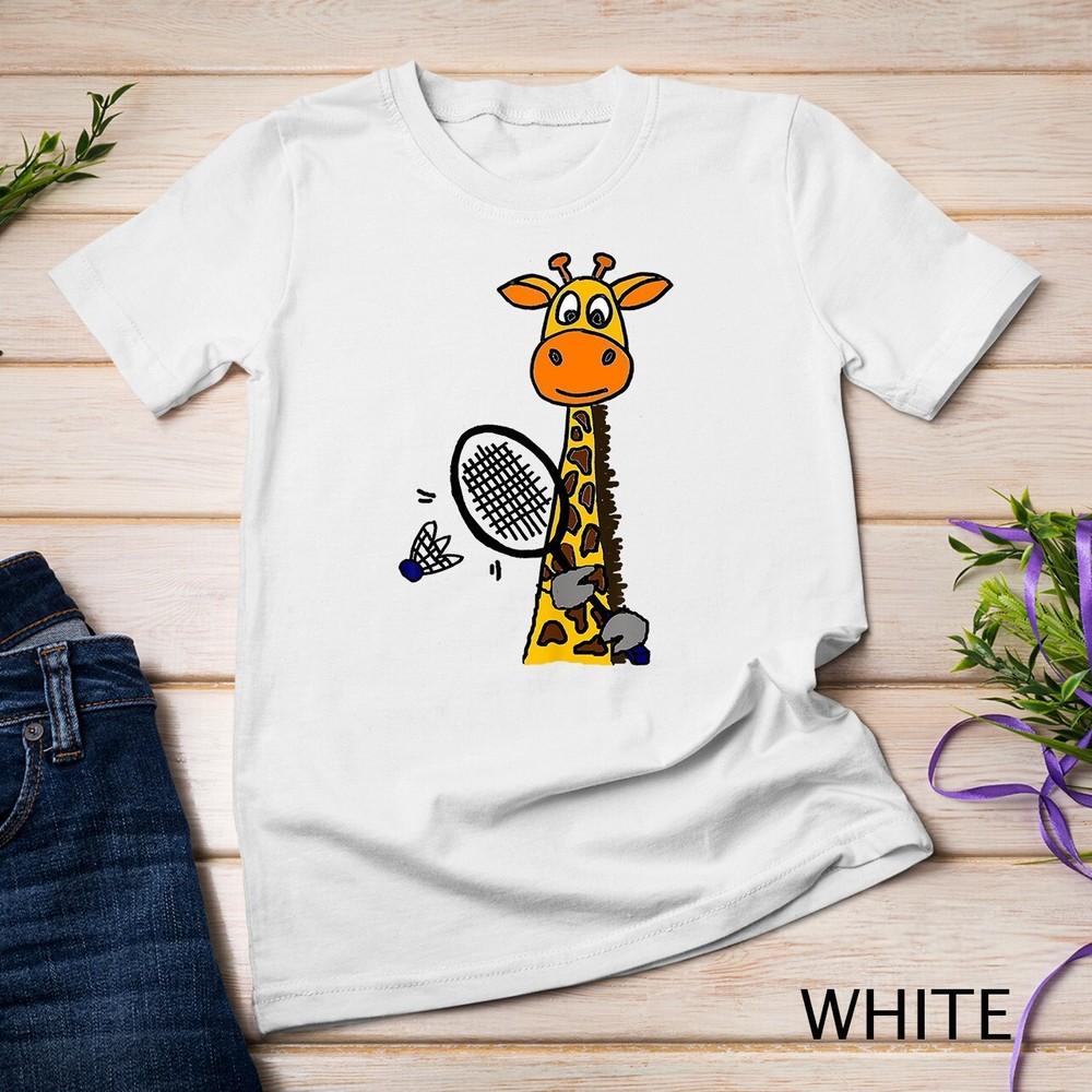 

Smilemoreteesa Funny Giraffe Playing Badminton Cartoon Unisex T-shirt M