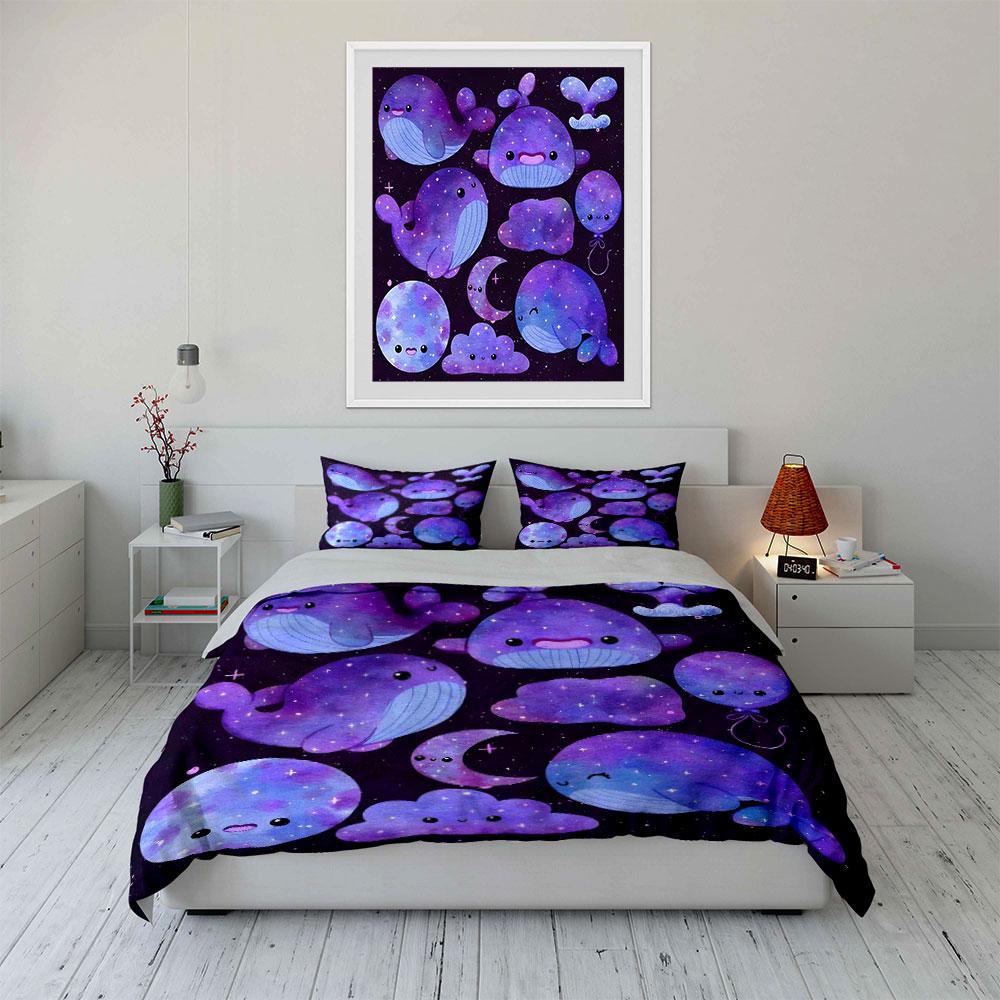 Whimsical Purple Whale Set Bedding Duvet Cover Set (1*Duvet Cover 2*Pillowcases, without duvet insert)