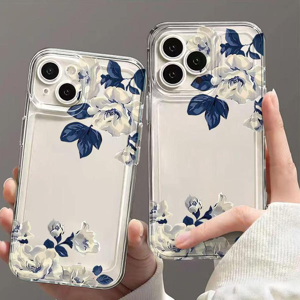 Elegant Blue Floral Soft Case for iPhone 17 Pro Max/Air.
