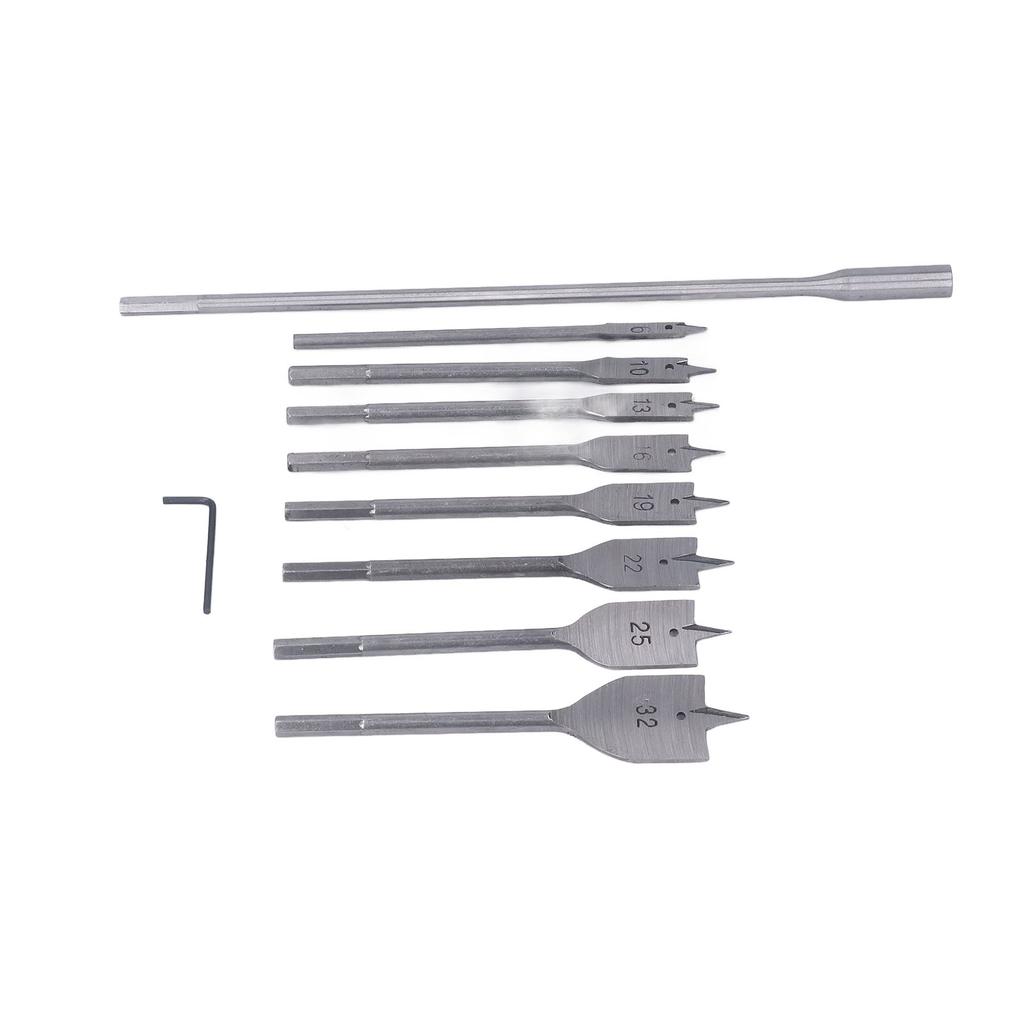 Set 10 Bucăți Burghie pentru Lemn Oțel Carbon Ridicat 8 Dimensiuni Coadă 1/4 inch Burghie Spadă pentru Prelucrarea Lemnului