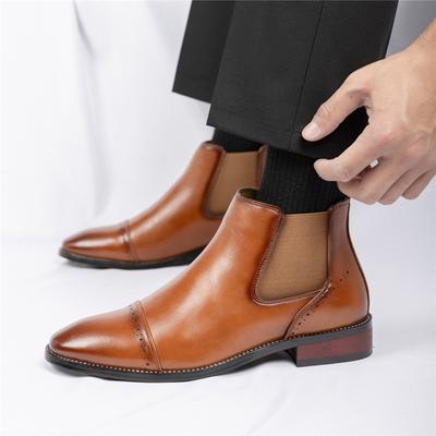 Fashion Men's Black Brown Pointed Business Casual Ankle Boot Male Winter High Tops New Comfortable Chelsea Leather Shoes