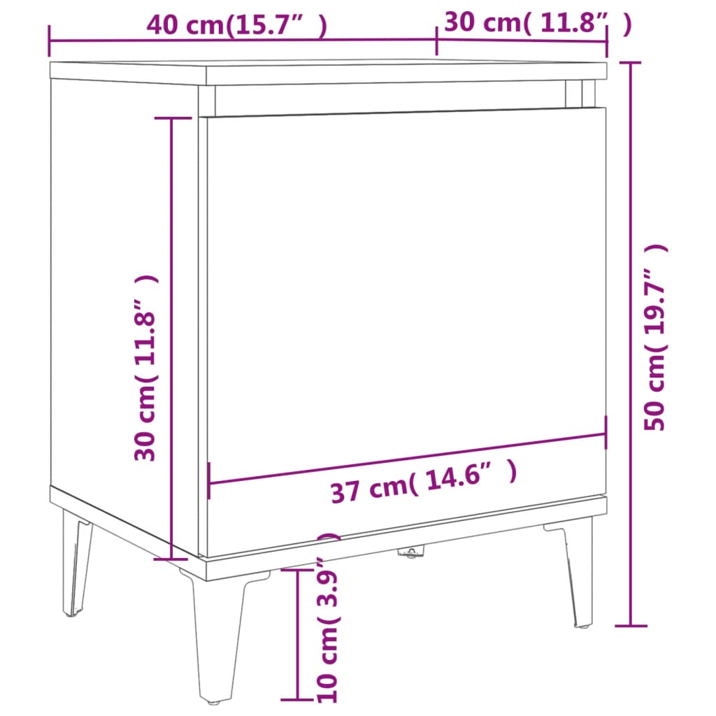 Nightstands with Metal Legs Concrete Gray 40 X 30 X 50 Cm