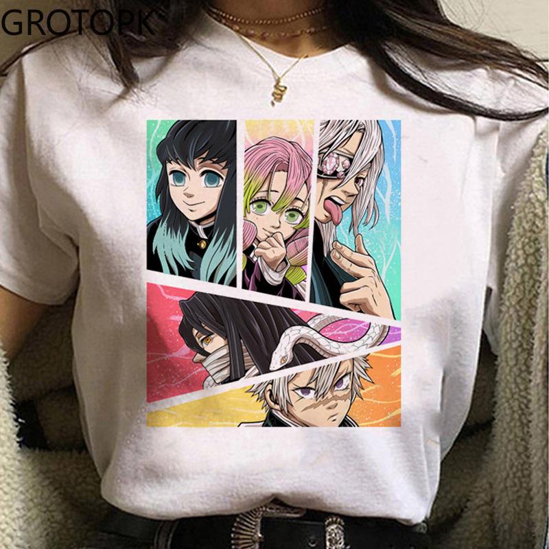 2022 Summer New Womens T-shirt Casual 3D Printing Japanese Anime Demon Slayer Lady's Short-Sleeved Cute Cartoon Printing T-Shirt