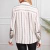 Women's Floral Stripe Long-Sleeve Shirt Button Front Loose Fit Casual Blouse