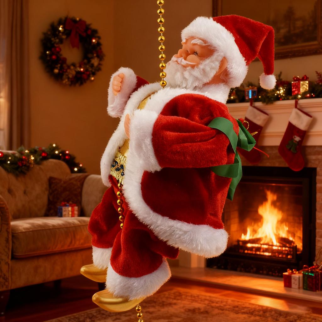 Jultomten Musikalisk Klättrande Rep 3 Klätthastigheter Musikstyrbar Elektrisk Klättrande Jultomte på Rep för Festlig Atmosfär
