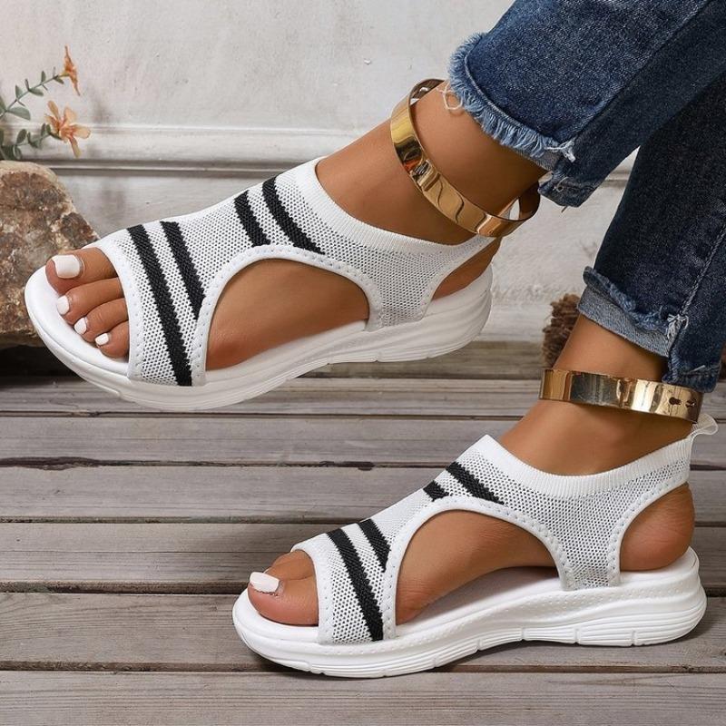 Fashion Summer New Sandals Women's Fashion Round Head Open Toe Mesh Cloth Breathable Soft Sole Anti-slip Wear-resistant Flat Shoes