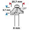 Shaped cutter with bearing, decorative, HM, 25.7 x 9.7 mm, 8 mm shank