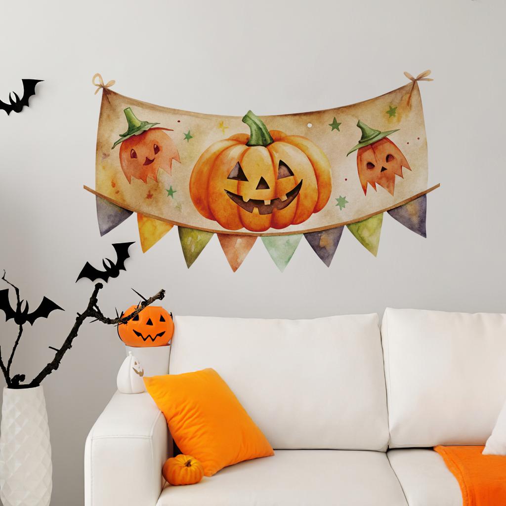 Halloween Pumpkin Flag Spooky Wall Decals Waterproof Pumpkin All Saints Furniture Stickers Peel And Stick Festival Wallpaper