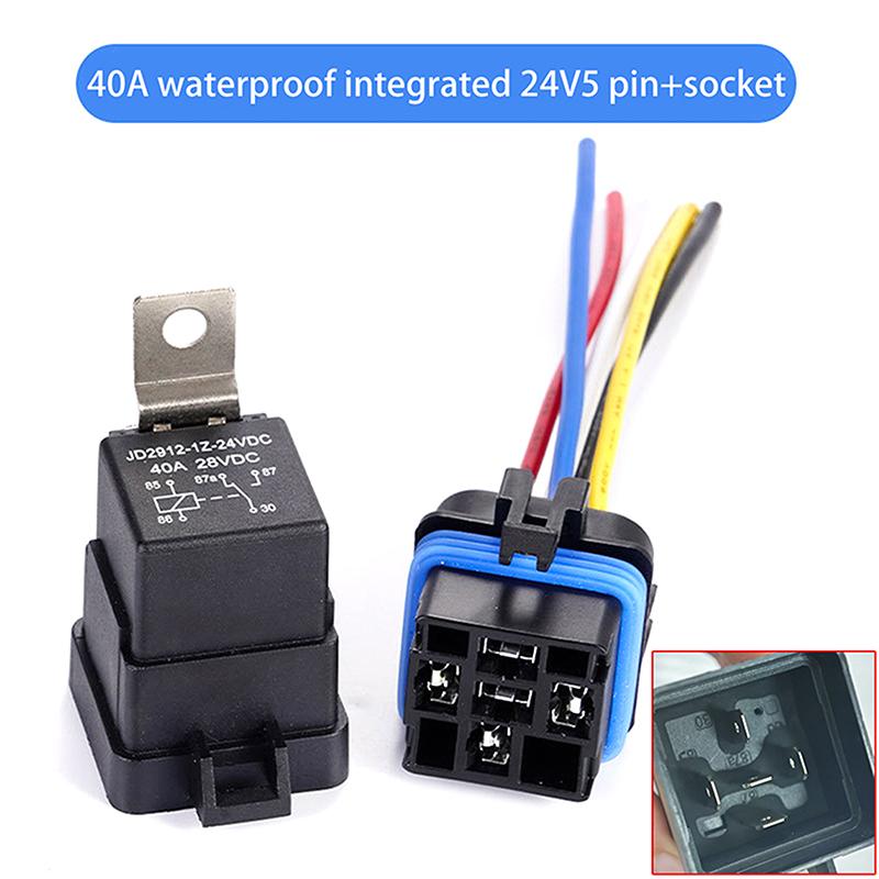 1 Set Car Relay With Socket Dc 12/24V 40A 4/5Pin Amp Waterproof Relay Harness Tinned Copper Wires 5-Pin Spdt For Boat Auto Fan