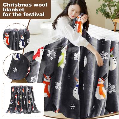 70*100CM/Christmas Blue Snowman Themed Throw Blanket, Christmas Snowman Throw Blanket | Blue Holiday Christmas Fleece Blanket
