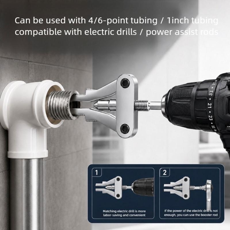 Drill-Driven Plumbing Extractors Tool with Internal Gripping Jawing for Broken Threaded Pipe and Fitting Maintenance