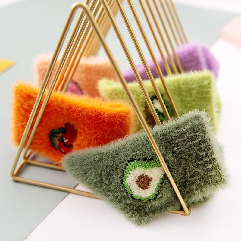 Kawaii Women Fruit Fluffy Socks Thermal Fuzzy Socks Female Ladies Fashion Warm Avocado Cherry Eggplant Floor Sleep Sock