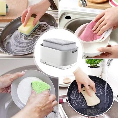 Boîte à savon de cuisine, boîte de distribution de liquide, pompe à savon liquide avec porte-éponge