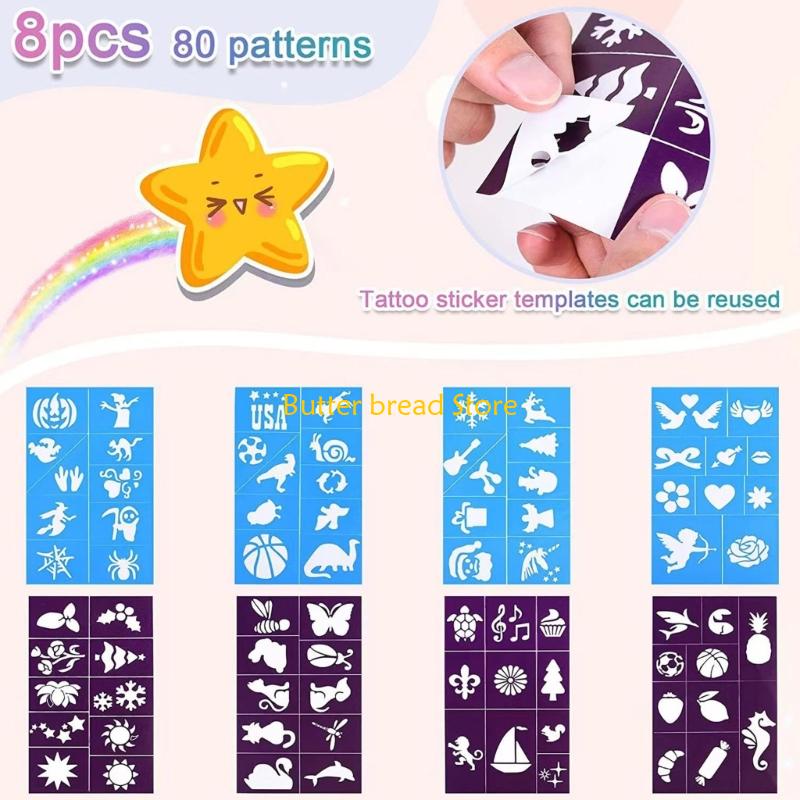 

W89C Temporary Body Art Pen 6 Color Glittering Body Marker With Stencils Sticker for Kid Adult Halloween Christmas Birthday China Mainland