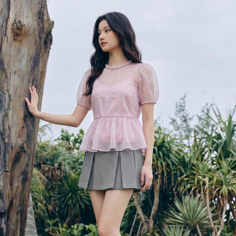 Women s Bubble Sleeve Ruffle Chiffon Blouse M