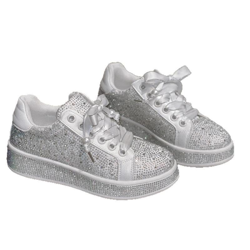 Women's Fully Rhinestone Sneakers, Crystal Embellished Platform Flats, European Fashion Athletic Shoes for Women