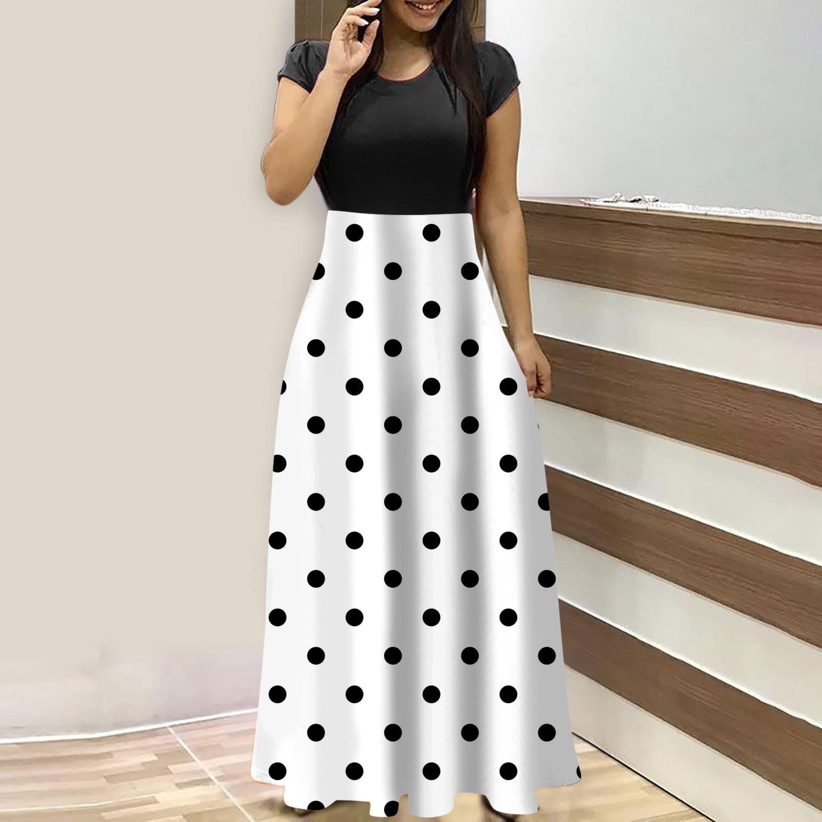 

Жіночі модні повсякденні вільні довгі сукні з круглим вирізом і короткими рукавами XL білий