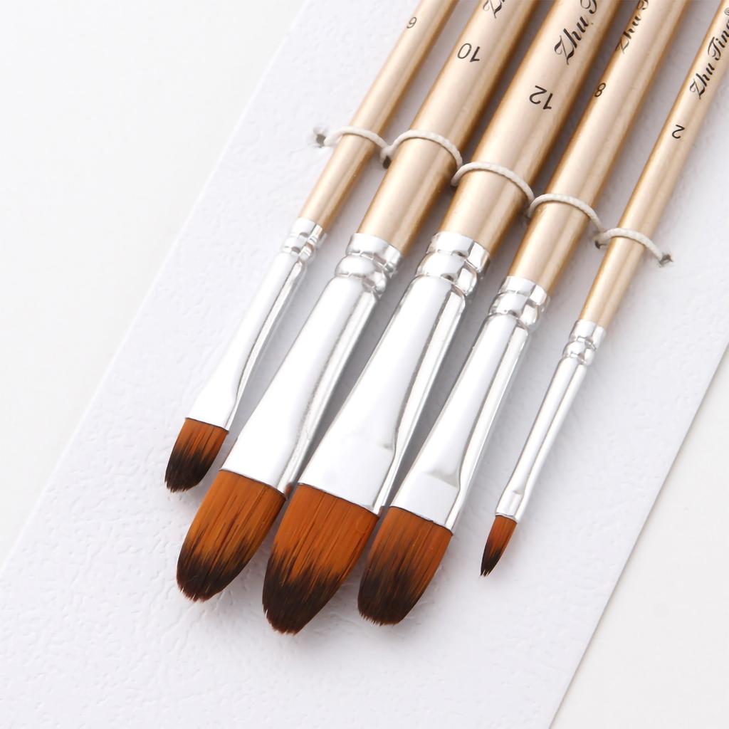 5pcs Filbert Tip Paint Brushes Set Nylon Hair Wooden Handle Artists Paintbrushes for Children Adults Beginners for Acrylic Oil Watercolor Gouache Nail