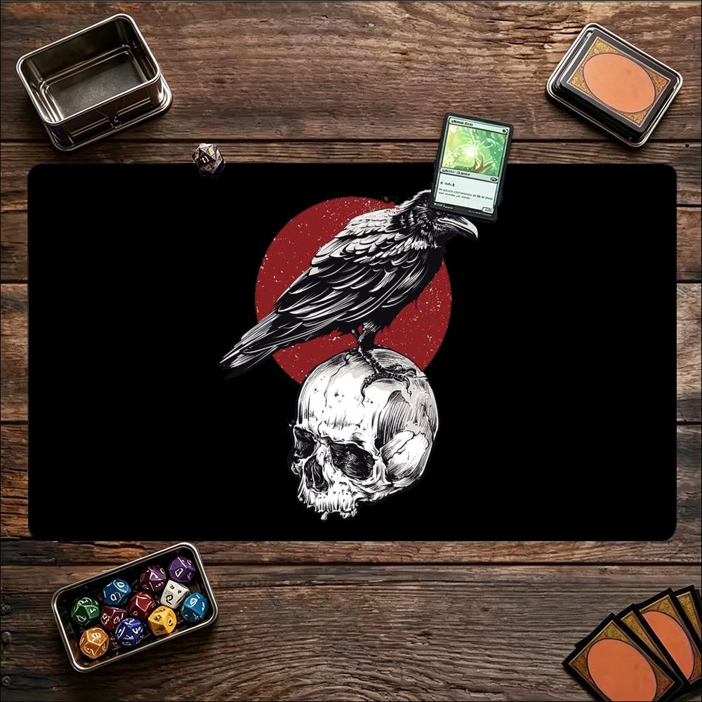 Gothic Raven Skull Moon Theme Large Game Playmat Nonslip Rubber Card Game Mat Keyboard Pad For Tabletop Card Gaming Setup