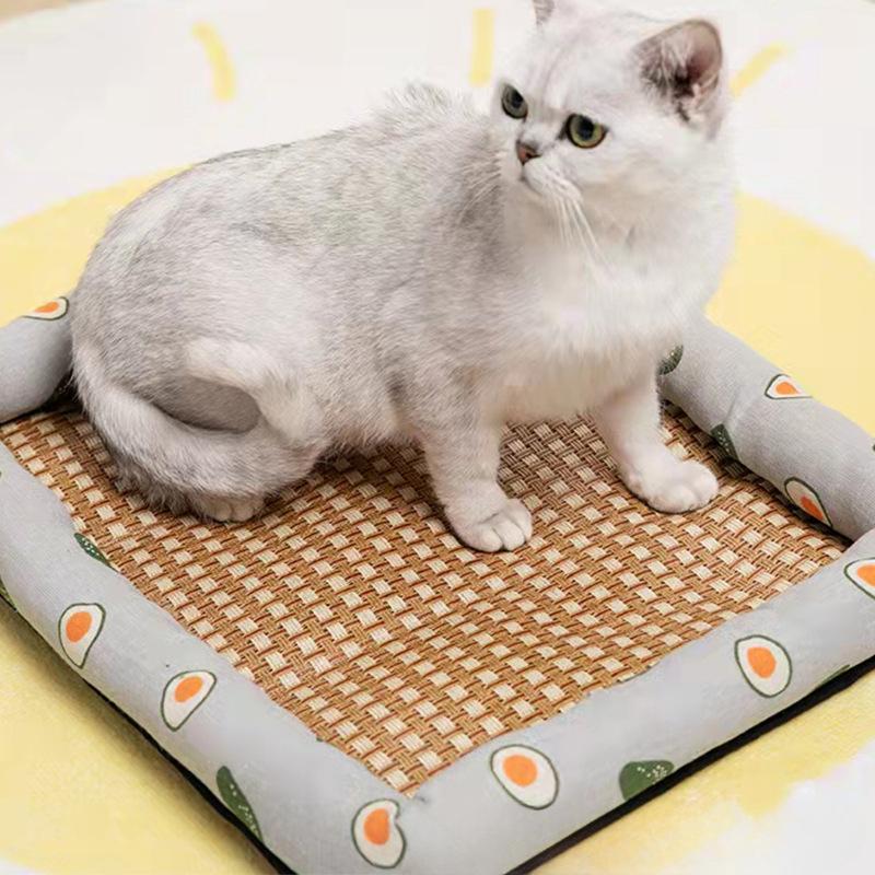 Katzennest Sommer Leinenmatte Nestmatte Kühlend Sommer Hundebett Katzenbett Rattanmatte Quadratisch Kühle Nest Kühlende Liege