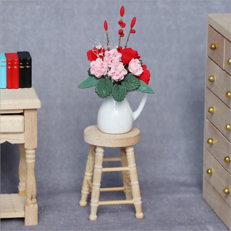 1/12 Dollhouse Miniature Wooden Stool Simulation Chair Furniture Toy Decoration