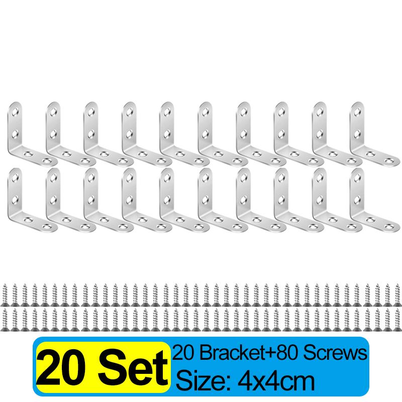 Furniture Corner Brace Stainless Steel L Shaped Bracket With Screws 90 Degree Right Angle For Cabinet Shoe Cabinet Connector