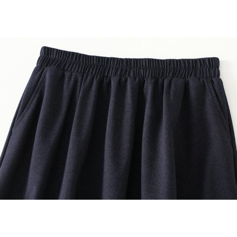 Qooth Denim Skirt with Pockets Mid Length Flare Skirt Slim Autumn Fall Casual Skirt QT2732
