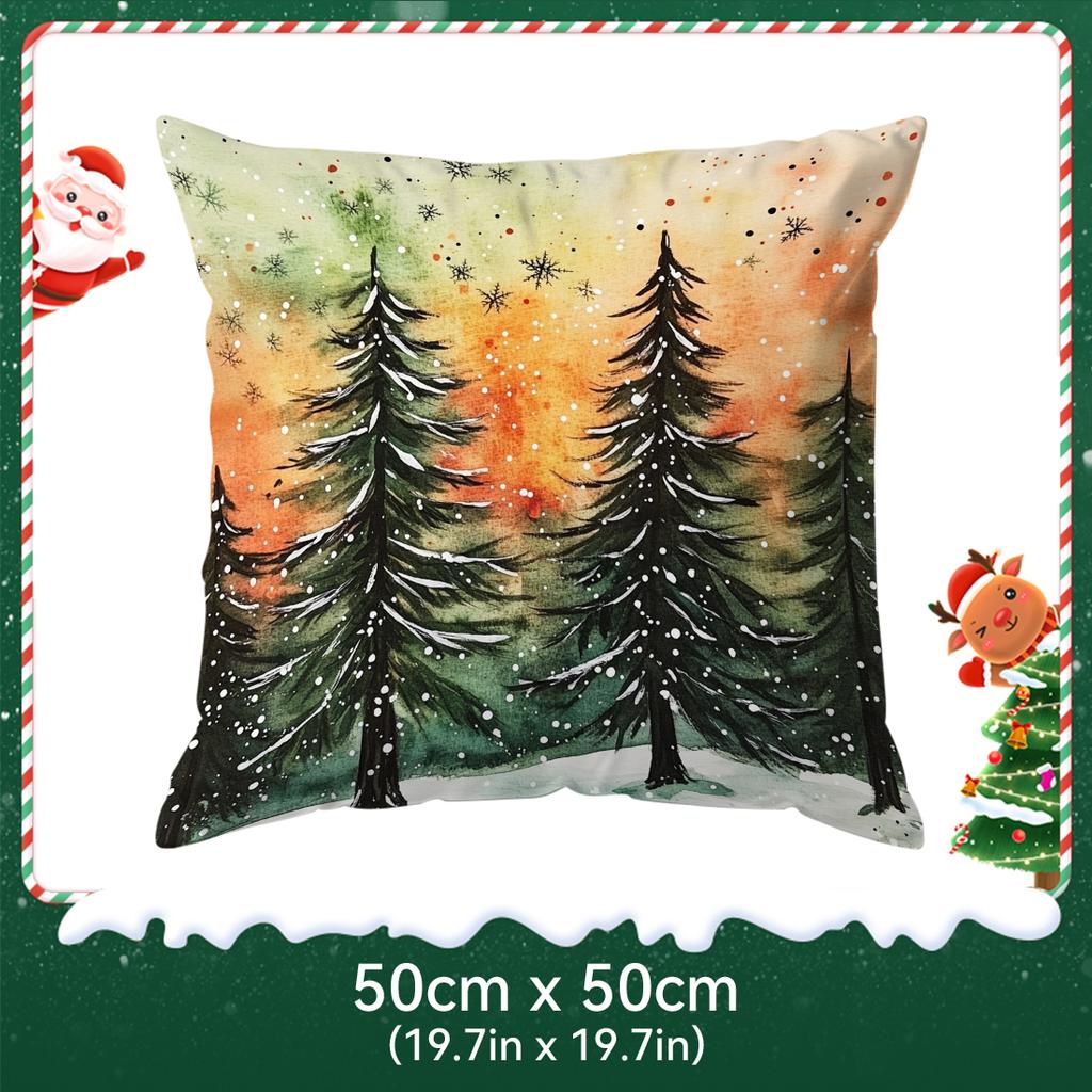 Watercolor Christmas Tree Illustration Pillowcase Bedroom Cushion Cover 100% Polyester Living Room Cushion Pillowcase Home Decor