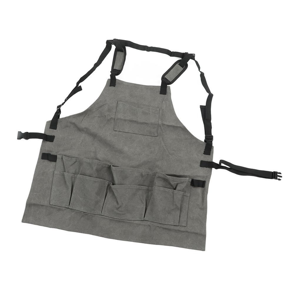 Woodworking Apron Canvas Gray Multiple Pockets Collapsible Woodworking Shop Apron for Men Women