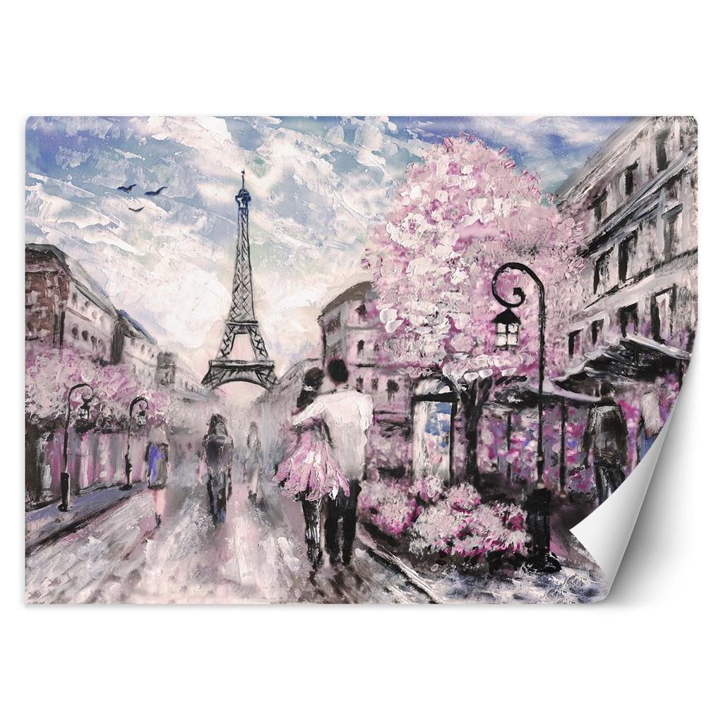 Wallpaper Couple Paris as painted Pink