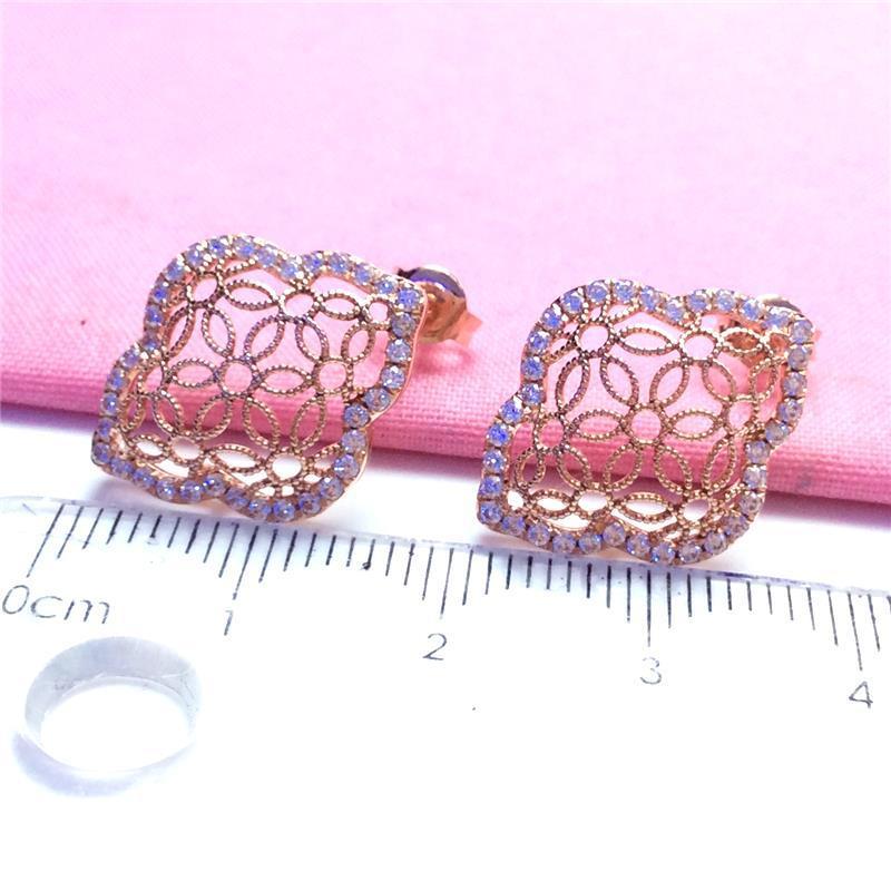 Exquisite Pure Russian 585 Purple Gold Plated Rose Gold Hollow Shiny Flower Rhombus Inlaid Zircon Ear Jewelry