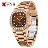 OFNS Men's Classic Quartz Watch: Square Diamond-Inlaid Dial, Dual Calendar, Waterproof, Two-Hand Design