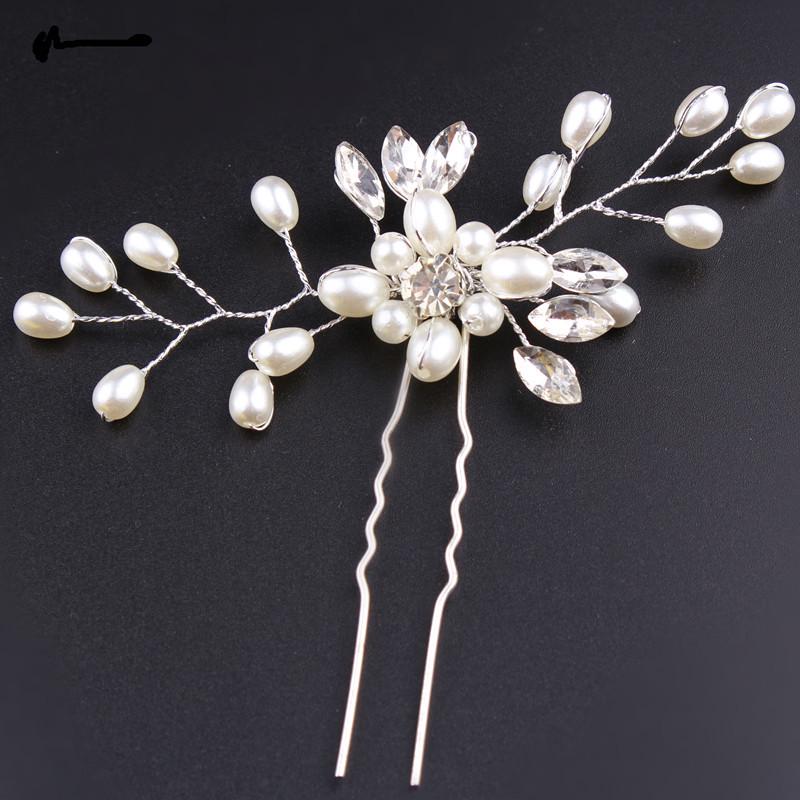

U-Shaped Pearl and Rhinestone Hairpin - Handmade Bridal Jewelry Headwear