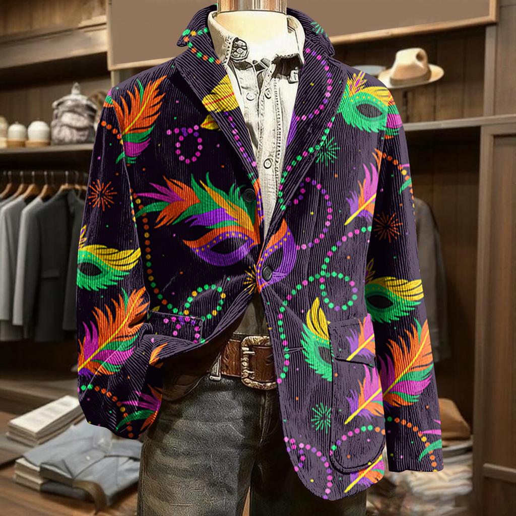 Men's Printed Corduroy Pocket Suit Jacket Cardigan Men's Casual Suit