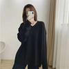 Lazy v-neck pit strip autumn and winter new loose design sense knitted pullover sweater women wear simple large size outside wear