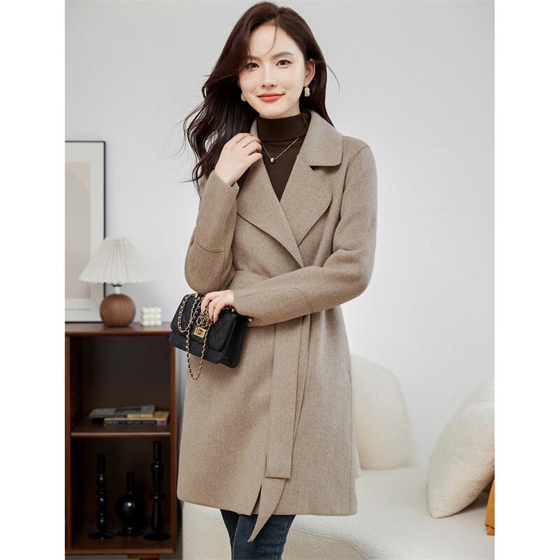 Women's Elegant Belted Double-Faced Wool Coat