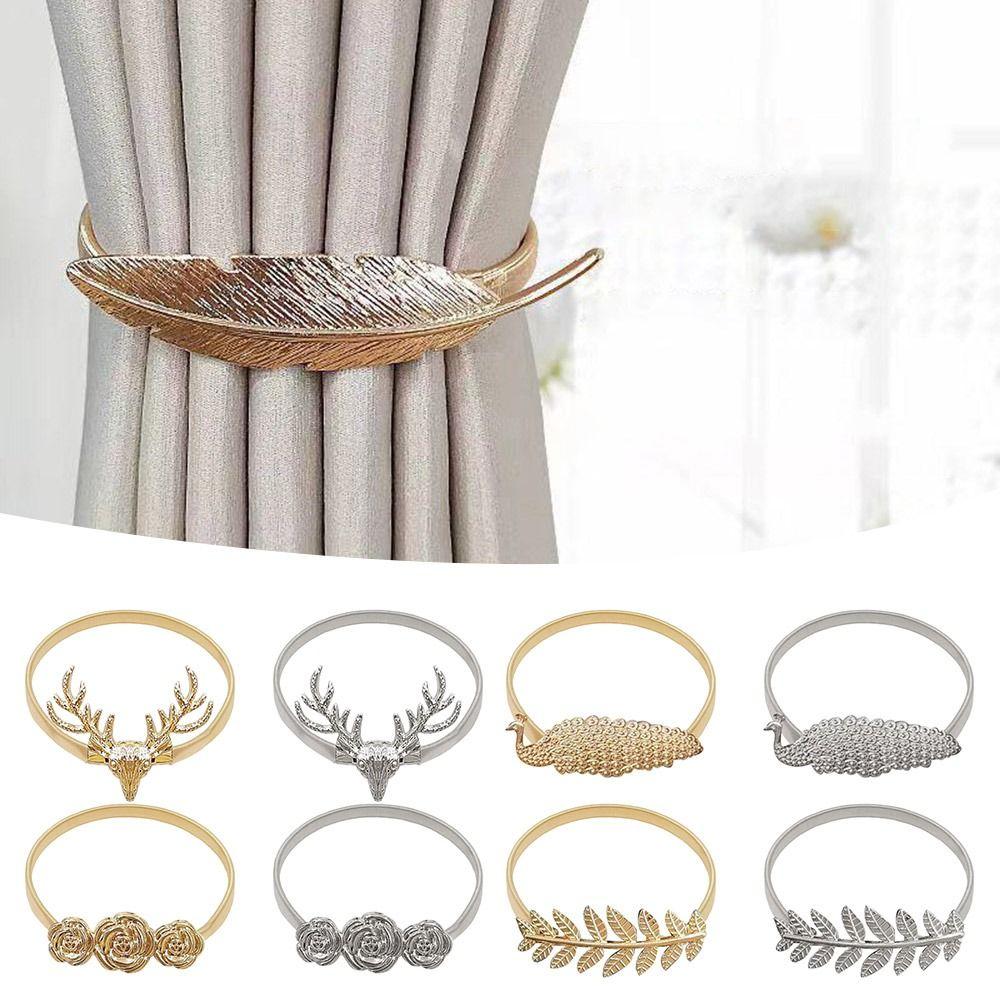 Gift Elk Feather Curtain Tieback Leaf Peacock Peony Elastically Curtains Tie Backs Stretchable DIY Curtain Rope Holder Hooks