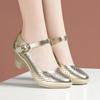 5.5cm Small Breathable Cutout Block Heels Shoes Mary Janes Soft Leather Platform Pumps for Mom Dance Model