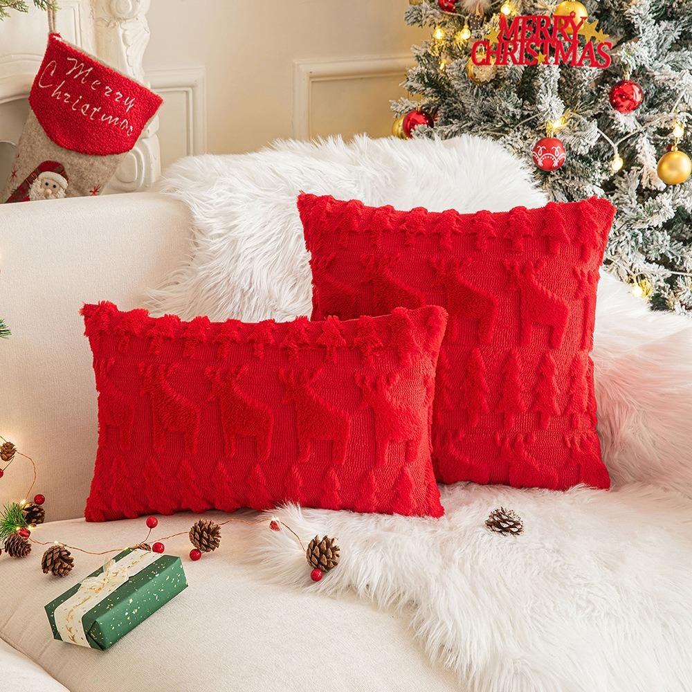 Soft Knitted Pillow Cover Christmas Pillow Case Delicate Cushion Cover  for Couch Sofa Red Deer-18x18in