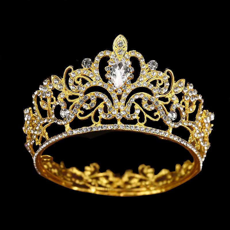 Baroque Alloy Diamond Round Crown Big Full Crown Car Model Stage Party Bride Bridesmaid Wedding Dress Jewelry Accessories