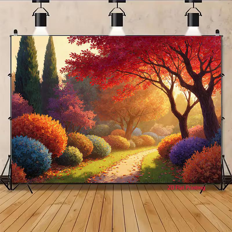 2D Whimsical Fantasy Autumn Garden Path Photography Background