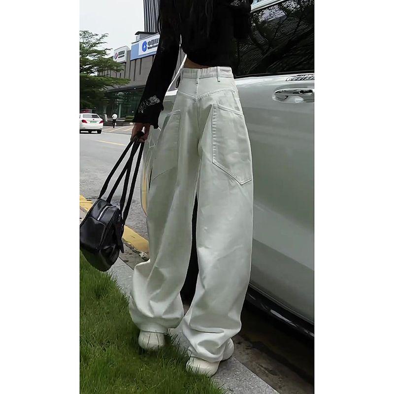White Scimitar Jeans for Women, 2026 Early Spring Trendy Outfit, Loose Wide-Leg Pants, Slimming, Cool and Street-Style
