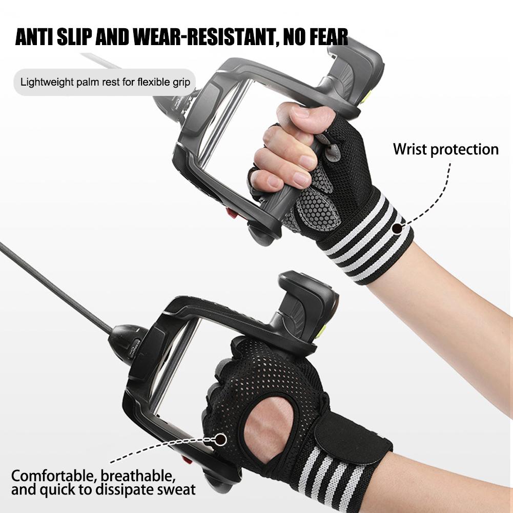Sports Fitness Gloves Black Wear Resistant Breathable Half Finger Gloves Hand Support Wrist Brace For Weightlifting Sport 3 Size