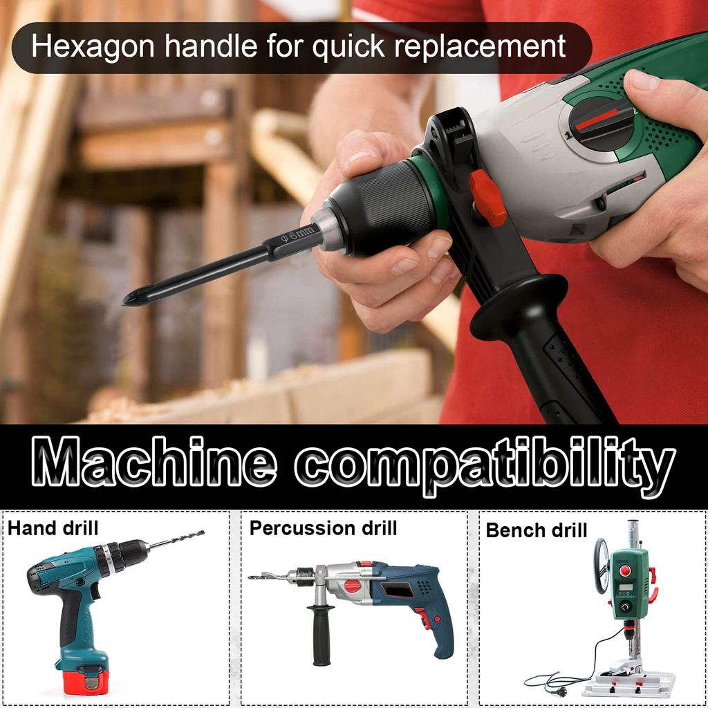 Cross Hexagon Drill Bit Set 3/4/5/6/8/10mm Carbide Drill Bits Suitable for Ceramic Tiles Mirror Glass Ceramic Marble Granite