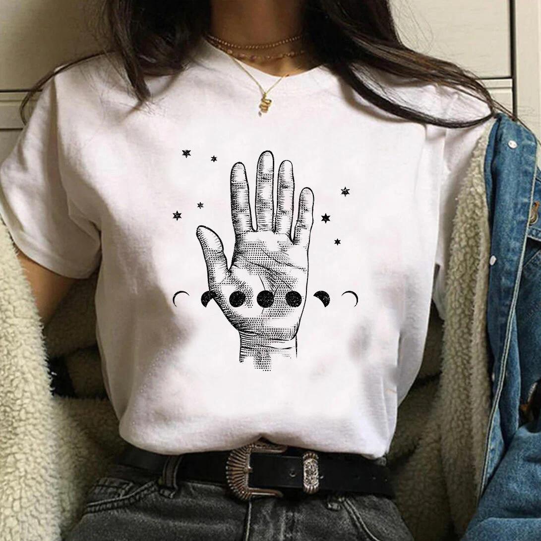 

2026 Summer Womens Hand of Fate and Moons TShirt Cotton and Breathable Short Sleeve Streetwear Oversized Loose Casual S