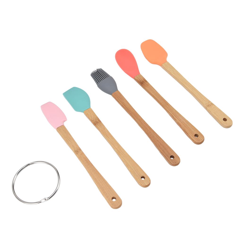 5Pcs Baking Tool Set Brush Spatula Cutter Spoon Scraper Nontoxic Durable Waterproof Bamboo Handle Kitchen Tool Set