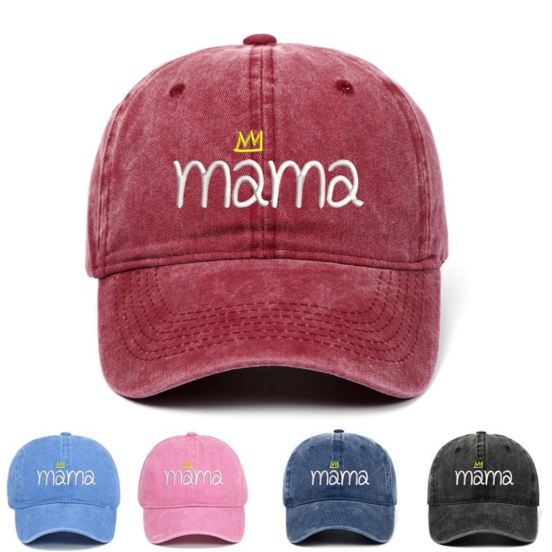 Mama Letter Embroidery Adjustable Solid Color Baseball Cap Sun Protection Summer Women Washed Material Snapback Dad Hat